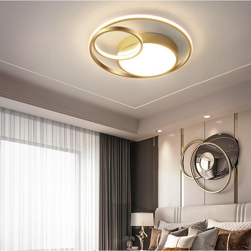 3-Circle LED Flush-Mount Ceiling Light — Black Metal, 16", Modern Bedroom