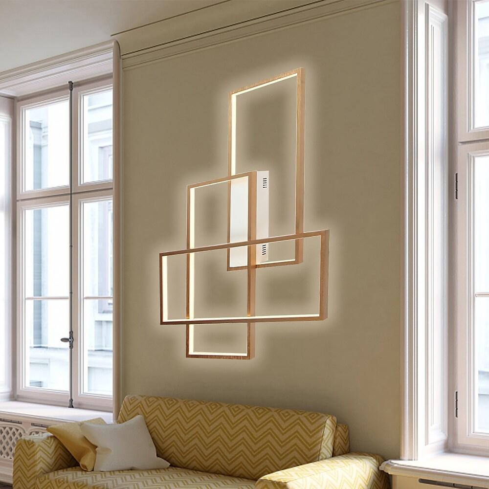 Overlapping Rectangles Geometric Flush-Mount Ceiling Light — Aluminum, 90W LED, Dimmable with Remote, 40" × 27"