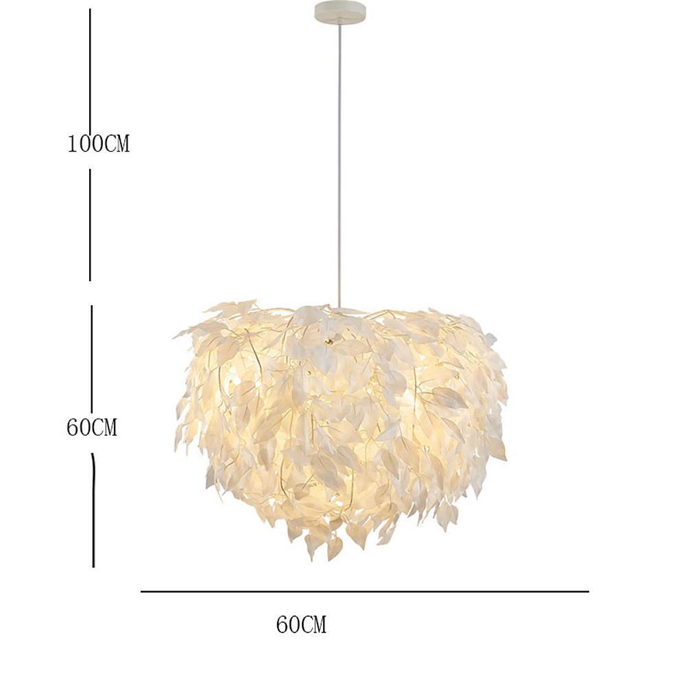 Feather Fabric Pendant Light — Iron Frame, 24" Dia., 4-Light, Dimmable 3000–5400K, White & Gold