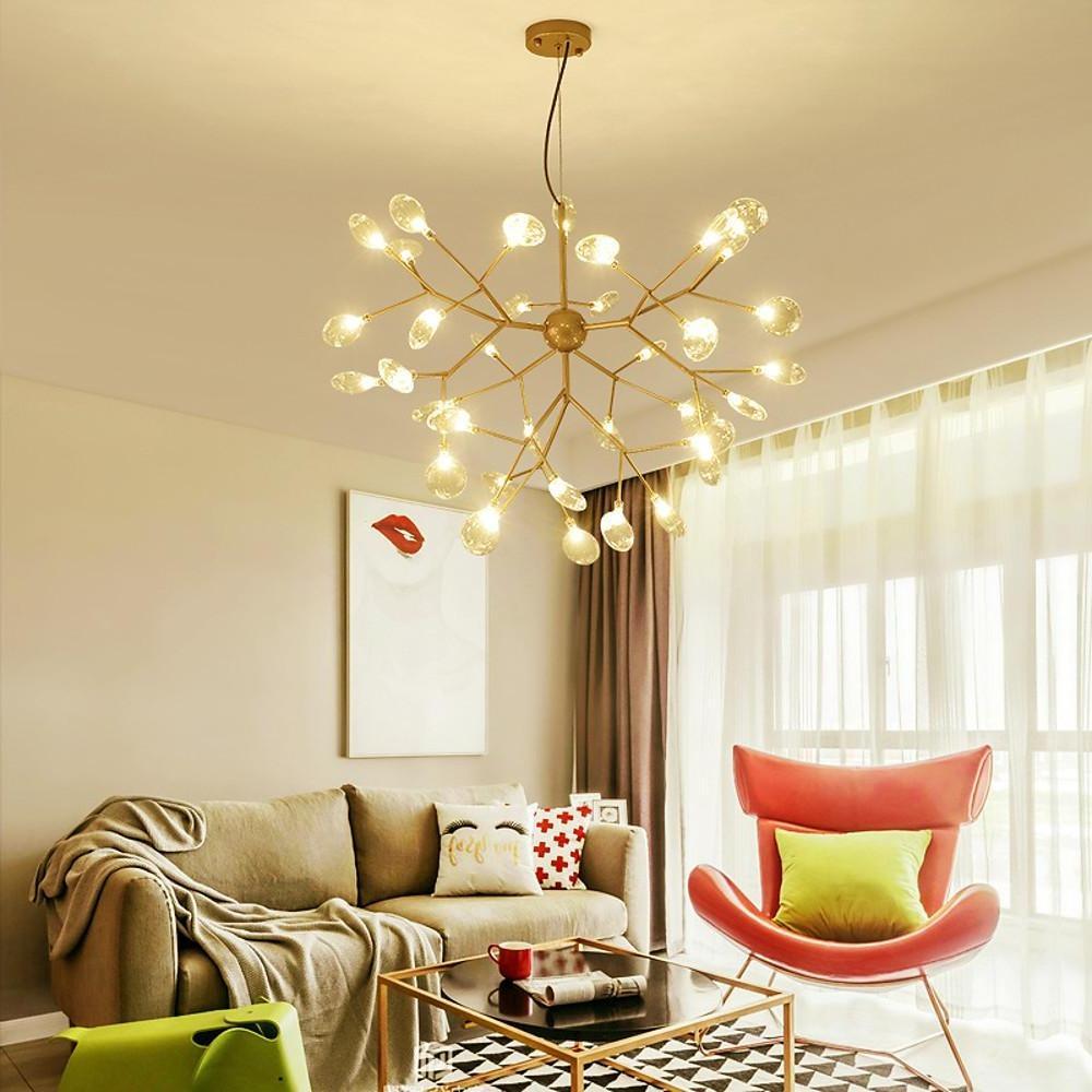 Sputnik Chandelier — Black and Gold Metal, 36-Light LED Cluster, 30" Diameter, 3000K / 6000K