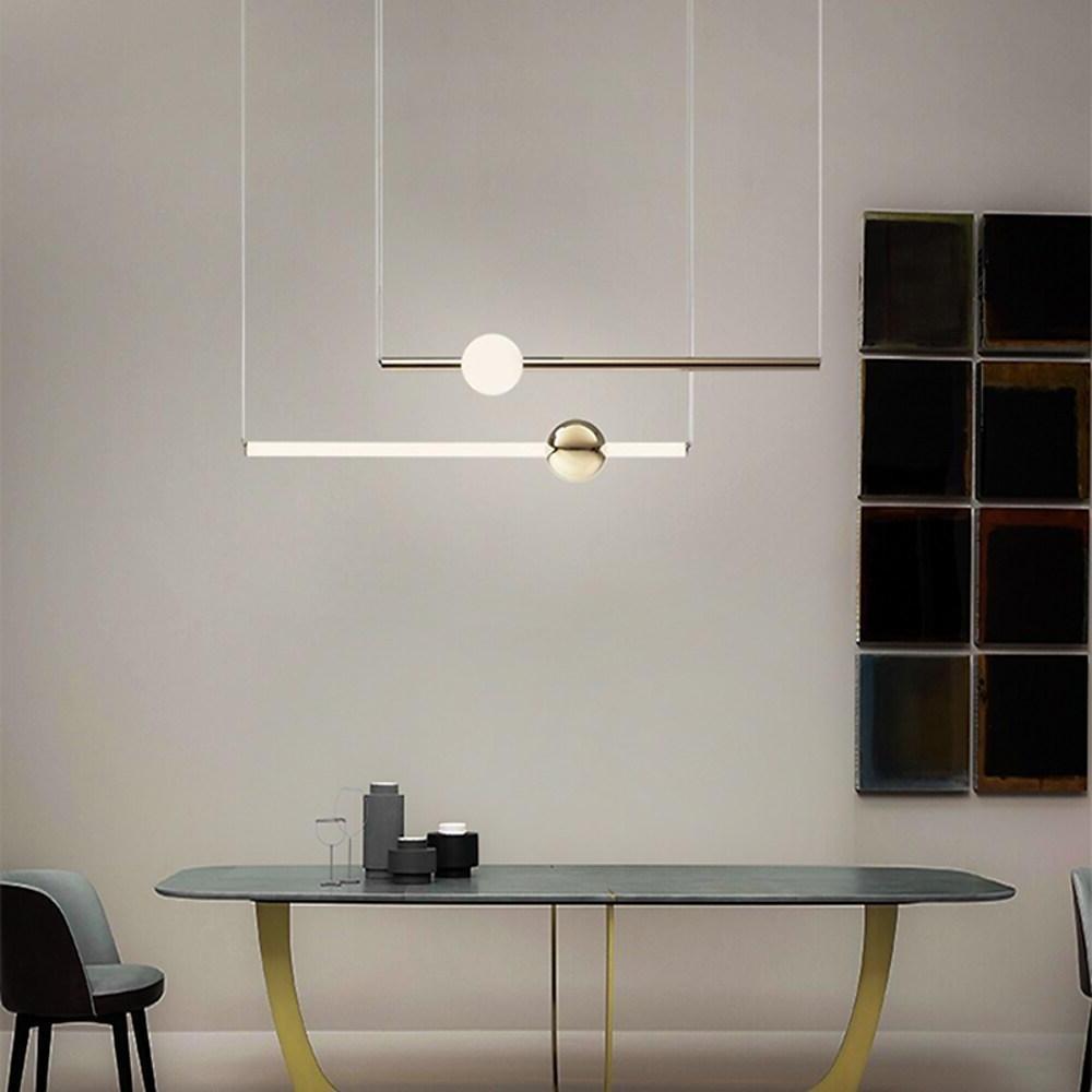 Linear Glass Sphere Pendant Chandelier — Metal, Gold/White, 23" Wide, 3000K LED, 59" Adjustable Cord