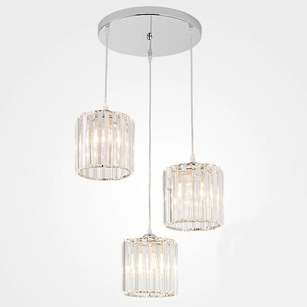 3-Light Crystal Island Lantern Chandelier — Metal, Chrome / Gold, LED 3000K, 39" Adjustable Chain