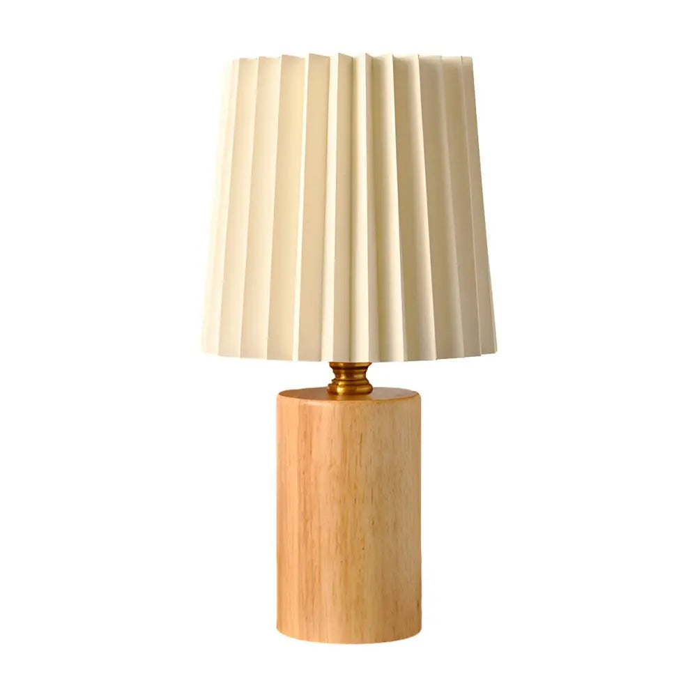Pleated Empire Lampshade Wood Column Table Lamp Luxe