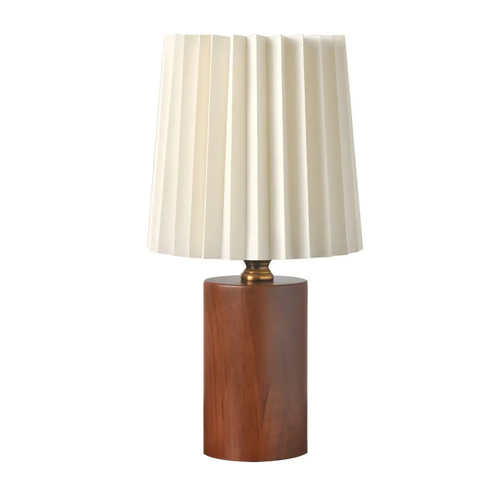 Pleated Empire Lampshade Wood Column Table Lamp Luxe