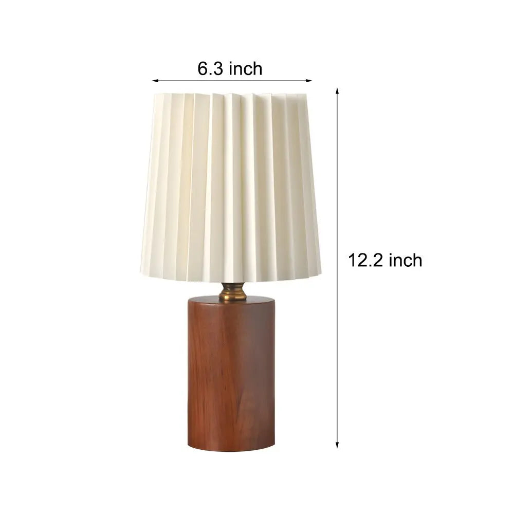 Pleated Empire Lampshade Wood Column Table Lamp Luxe