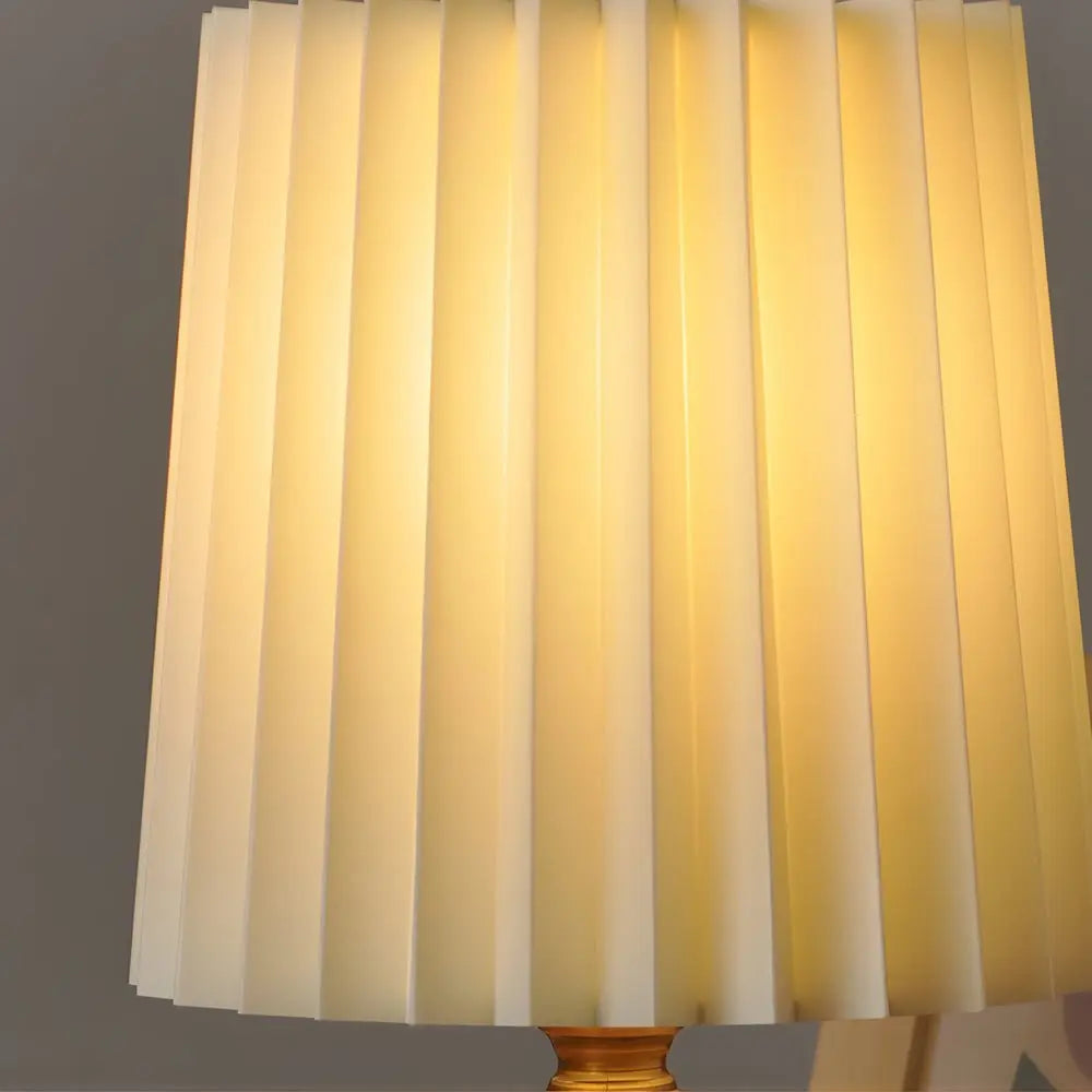 Pleated Empire Lampshade Wood Column Table Lamp Luxe