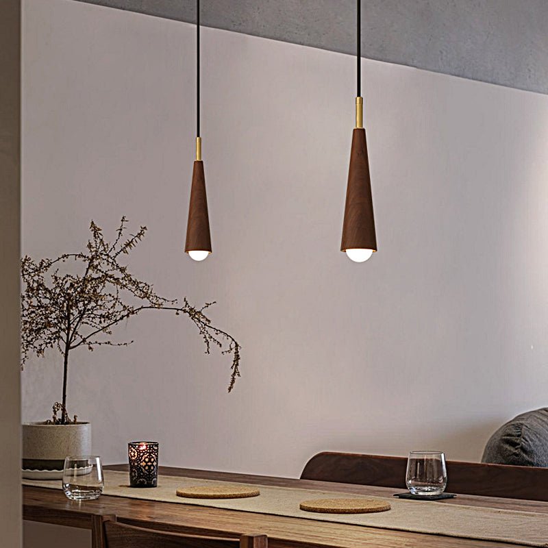 Wood Cone Mini Pendant — Copper, LED, Three-Step Dimming, Adjustable to 59.1"