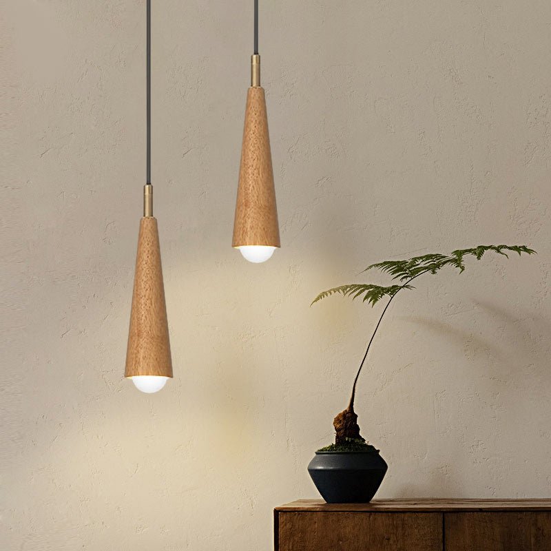 Wood Cone Mini Pendant — Copper, LED, Three-Step Dimming, Adjustable to 59.1"