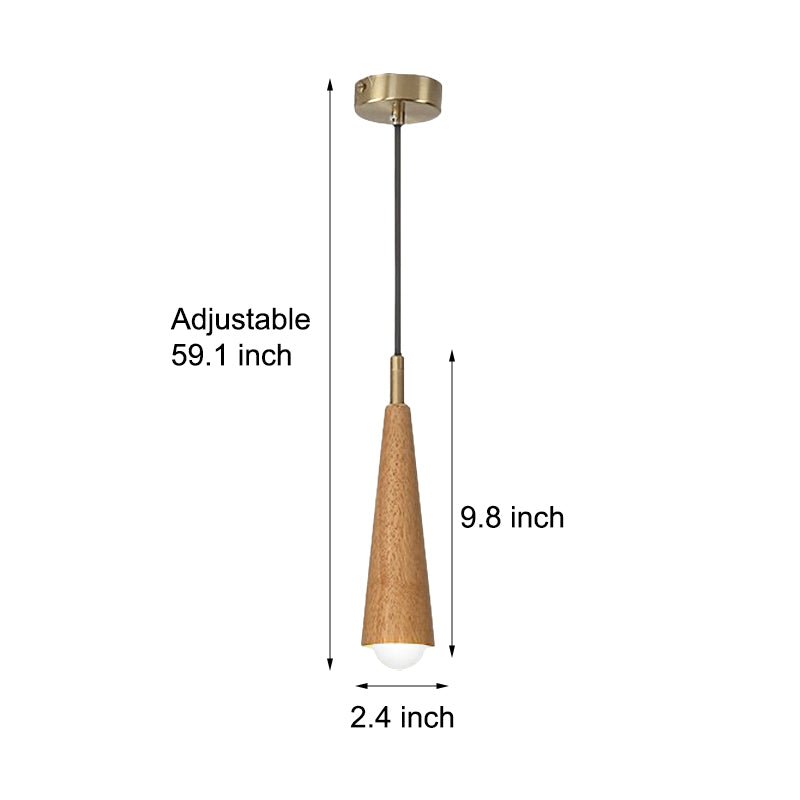 Wood Cone Mini Pendant — Copper, LED, Three-Step Dimming, Adjustable to 59.1"