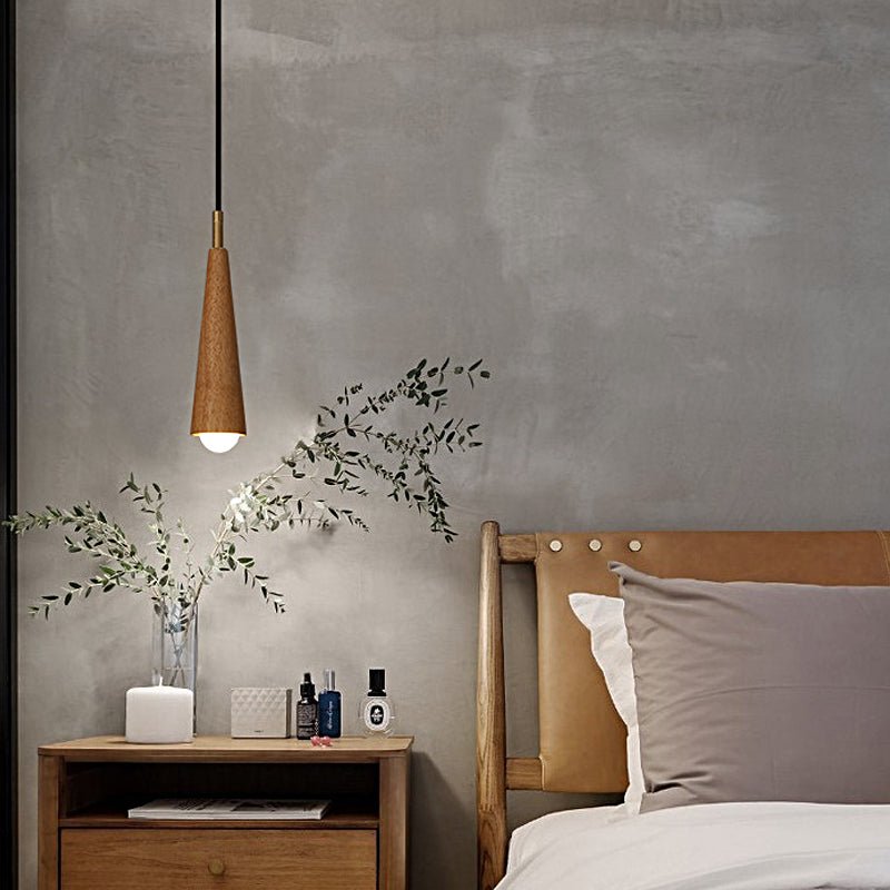 Wood Cone Mini Pendant — Copper, LED, Three-Step Dimming, Adjustable to 59.1"