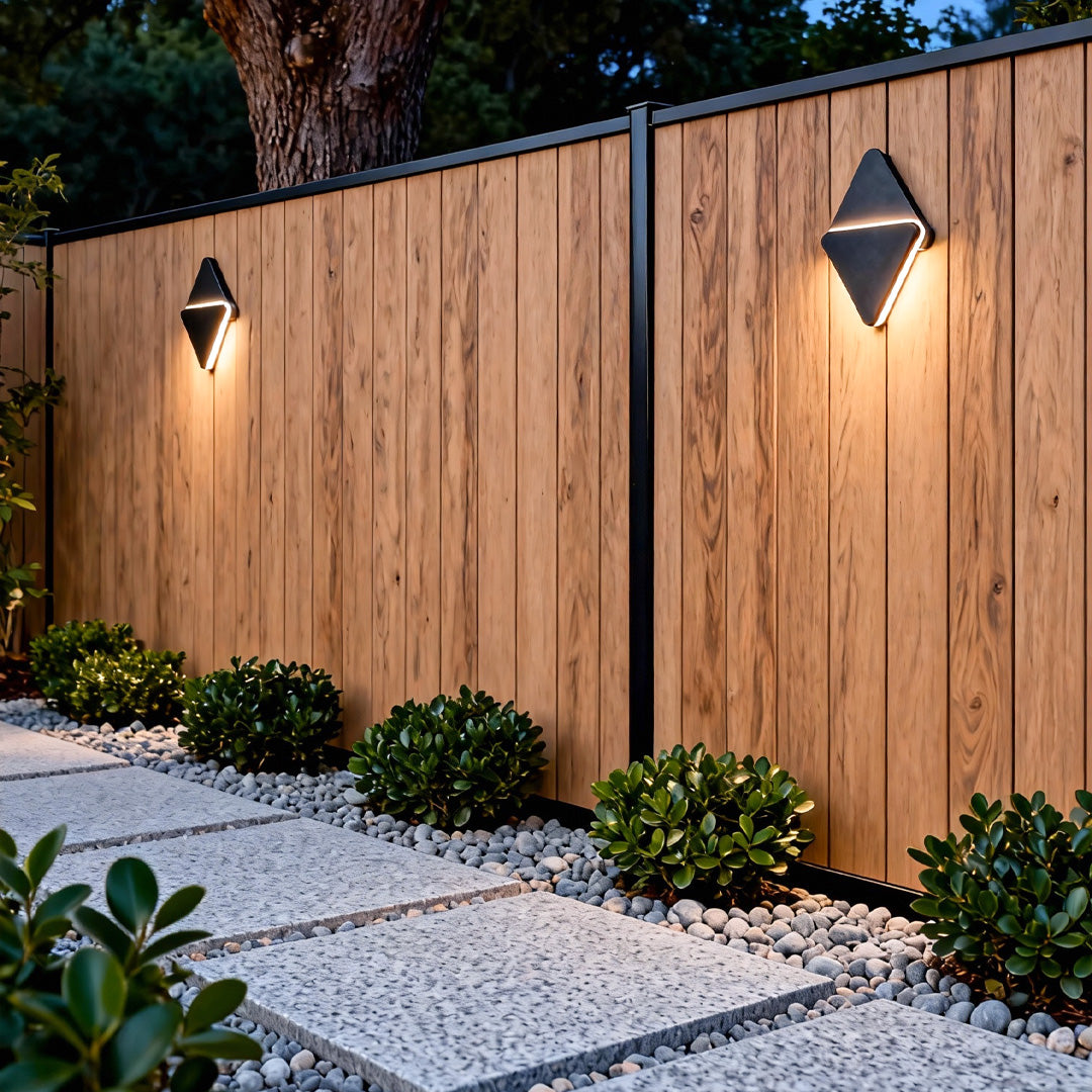 Geometric Outdoor Wall Sconce — Black Aluminum, 10W LED, IP54, Square / Triangle / Round