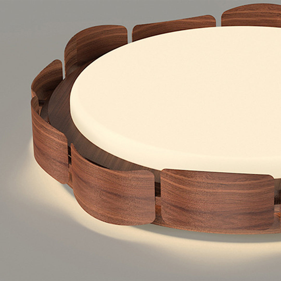 Full-Spectrum Eye-Care LED Flush Mount — Wood Grain & Iron, 39W, 3-Step Dimming (3000K/4000K/6000K), High-CRI 97, 19.69"