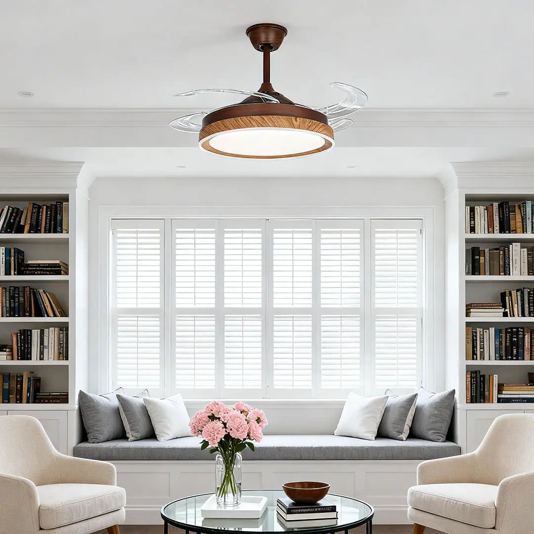 Silent Ceiling Fan with 4 Lights and Walnut Wood Grain Iron Body Luxe