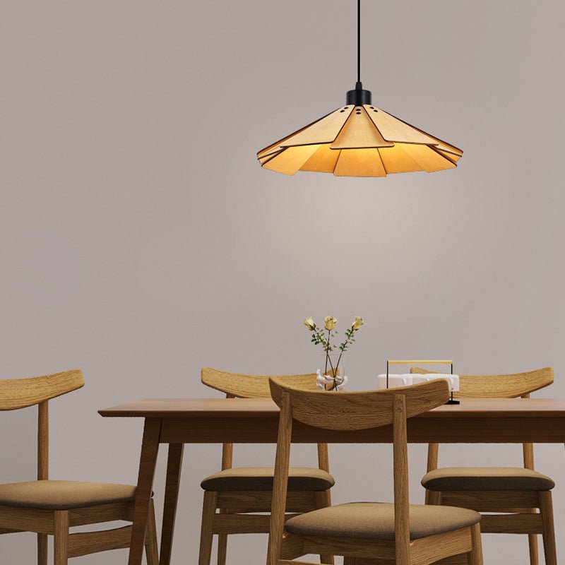 Wabi-Sabi Pendant Chandelier — Basswood, E27, Warm White 3000K, 13.8" Diameter, Dining Room