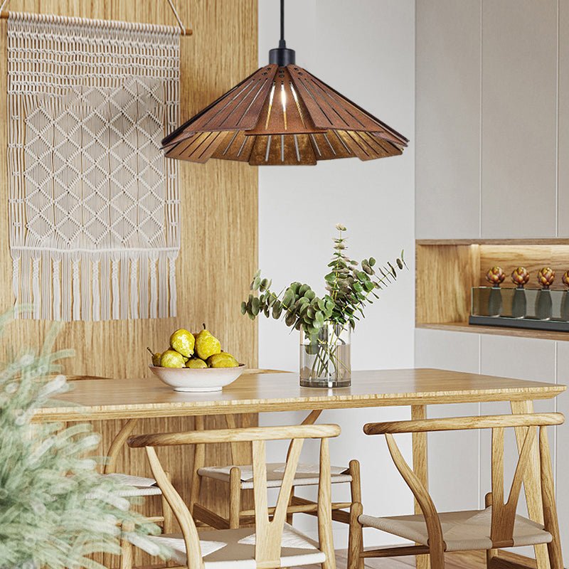 Wabi-Sabi Pendant Chandelier — Basswood, E27, Warm White 3000K, 13.8" Diameter, Dining Room