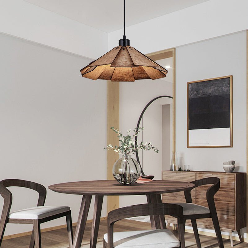 Wabi-Sabi Pendant Chandelier — Basswood, E27, Warm White 3000K, 13.8" Diameter, Dining Room