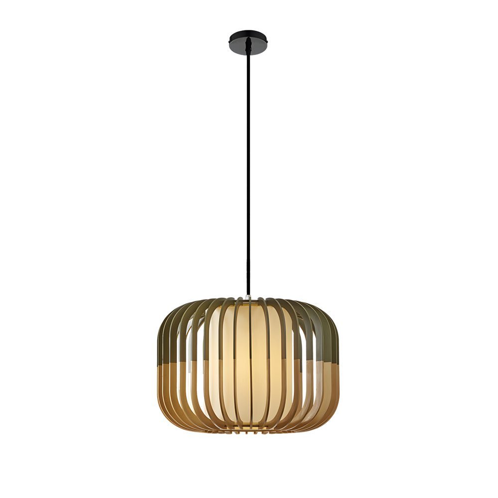 Lantern Pendant Chandelier — Basswood and Fabric Shade, Japandi, E27, 3000K Warm White