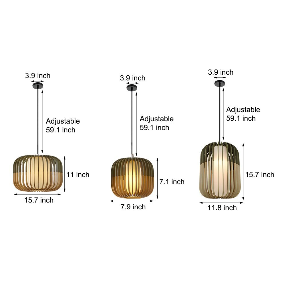 Lantern Pendant Chandelier — Basswood and Fabric Shade, Japandi, E27, 3000K Warm White
