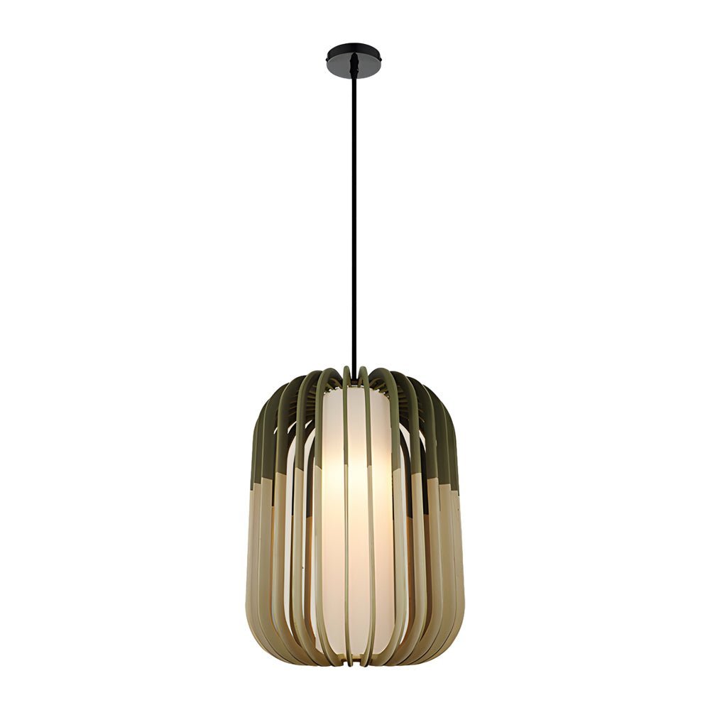 Lantern Pendant Chandelier — Basswood and Fabric Shade, Japandi, E27, 3000K Warm White