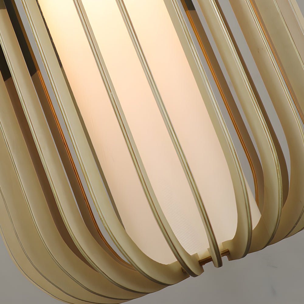 Lantern Pendant Chandelier — Basswood and Fabric Shade, Japandi, E27, 3000K Warm White