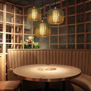 Lantern Pendant Chandelier — Basswood and Fabric Shade, Japandi, E27, 3000K Warm White