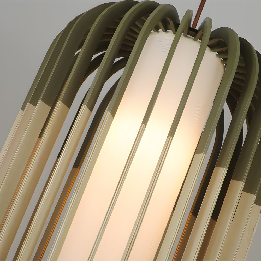 Lantern Pendant Chandelier — Basswood and Fabric Shade, Japandi, E27, 3000K Warm White