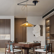 Wood Umbrella Pendant Chandelier — Rubberwood & Iron, Swing Arm, 3-Step Dimming, E27, 13.8" Diameter