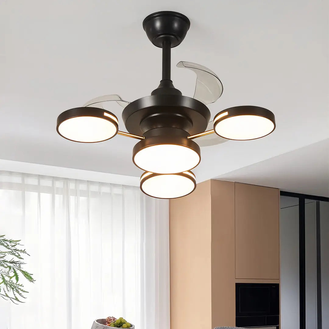 French Vintage Iron Art Ceiling Fan with Four Lights and 3 Blades Luxe