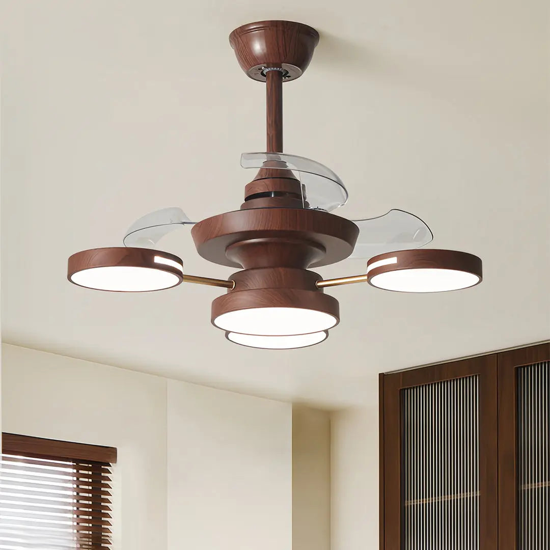 French Vintage Iron Art Ceiling Fan with Four Lights and 3 Blades Luxe