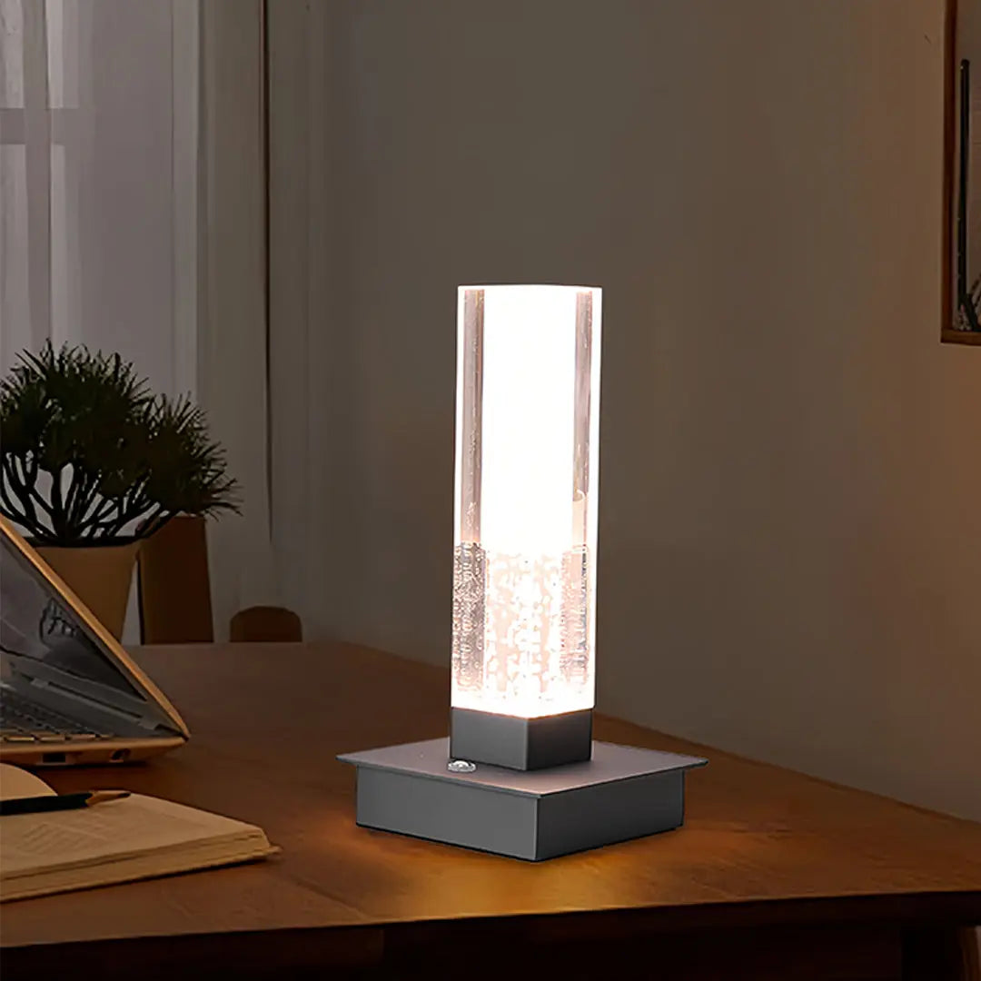 Modern Cordless Square Table Lamp with Dimmable LED - Bubble Design for Nightstands Luxe
