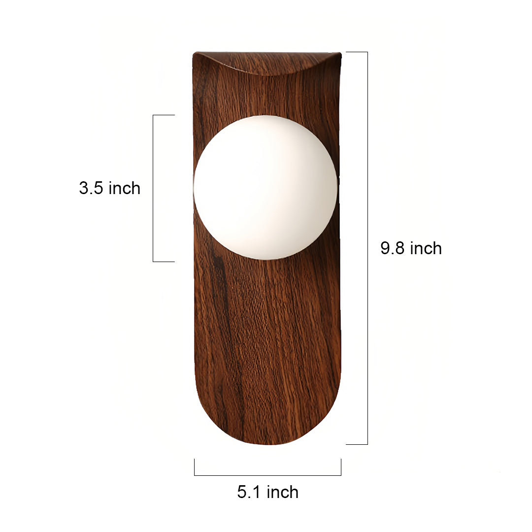 Mid-Century Minimalist Wood Grain Wall Sconce — Iron, Spherical Shade, G9, 5W, Three-Color Dimming