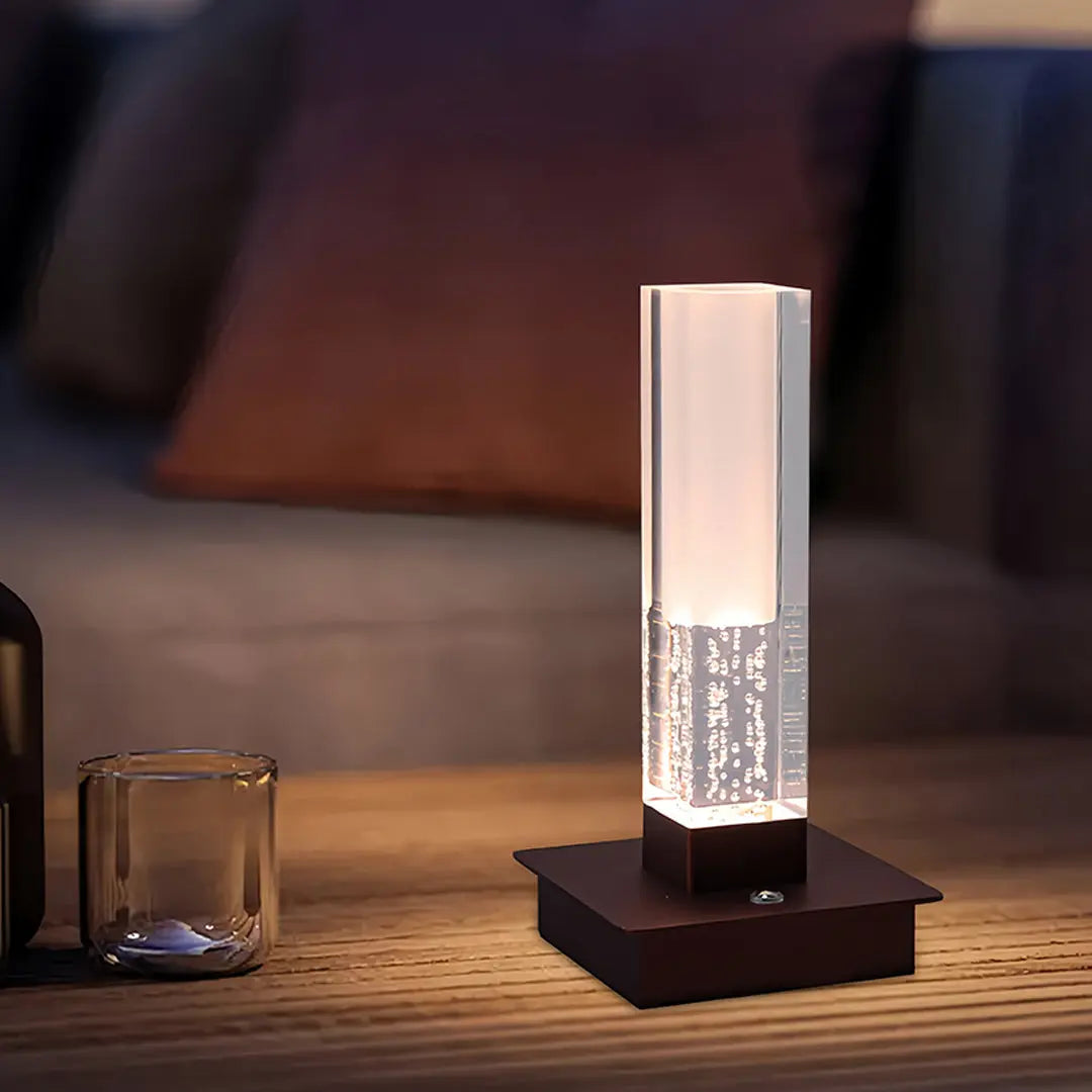 Modern Cordless Square Table Lamp with Dimmable LED - Bubble Design for Nightstands Luxe