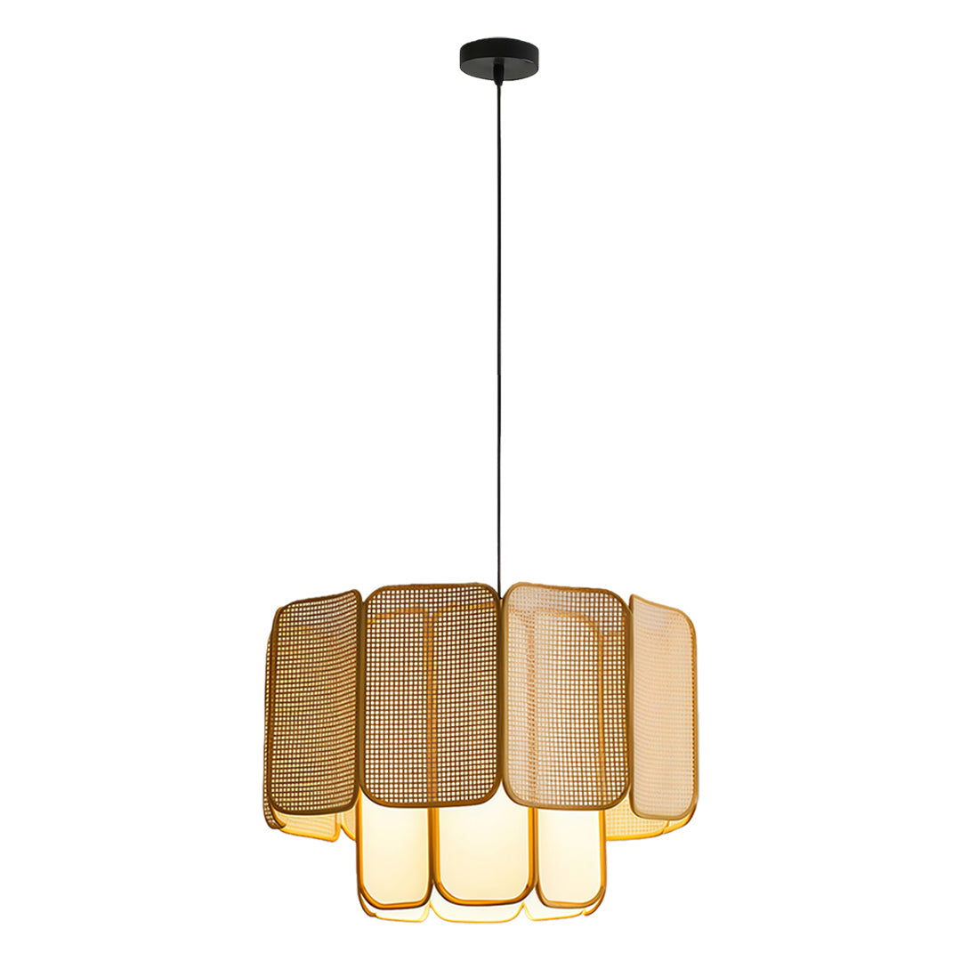 Wabi-Sabi Bamboo & Rattan Pendant — Handwoven, LED E27, 59.1" Adjustable Cord, Natural or Coffee Brown, 4 Sizes