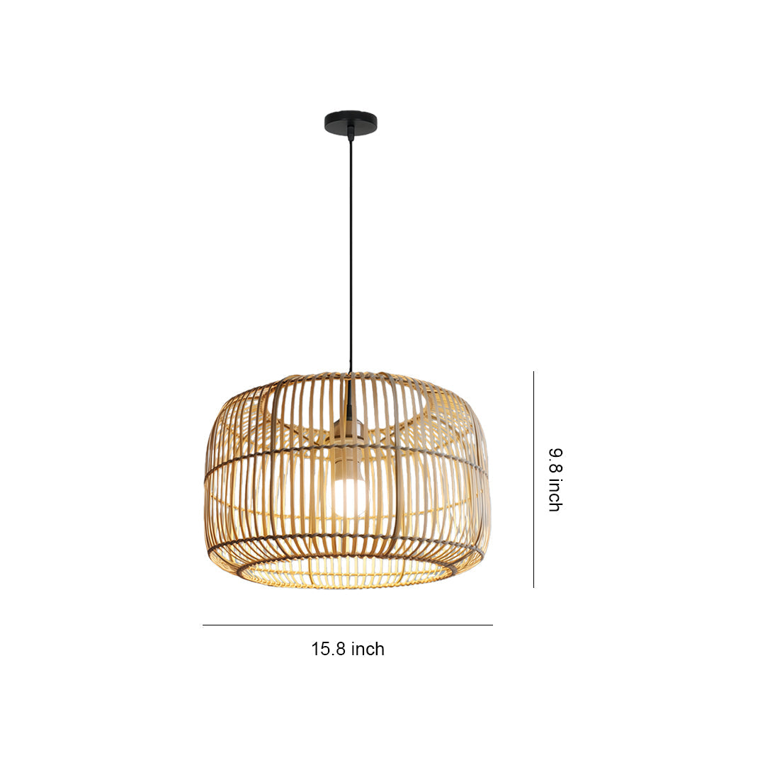 Japanese Minimalist Woven Pendant Light — Hand-Woven Bamboo & Rattan, 15.7" Diameter, E27, 59.1" Adjustable Chain