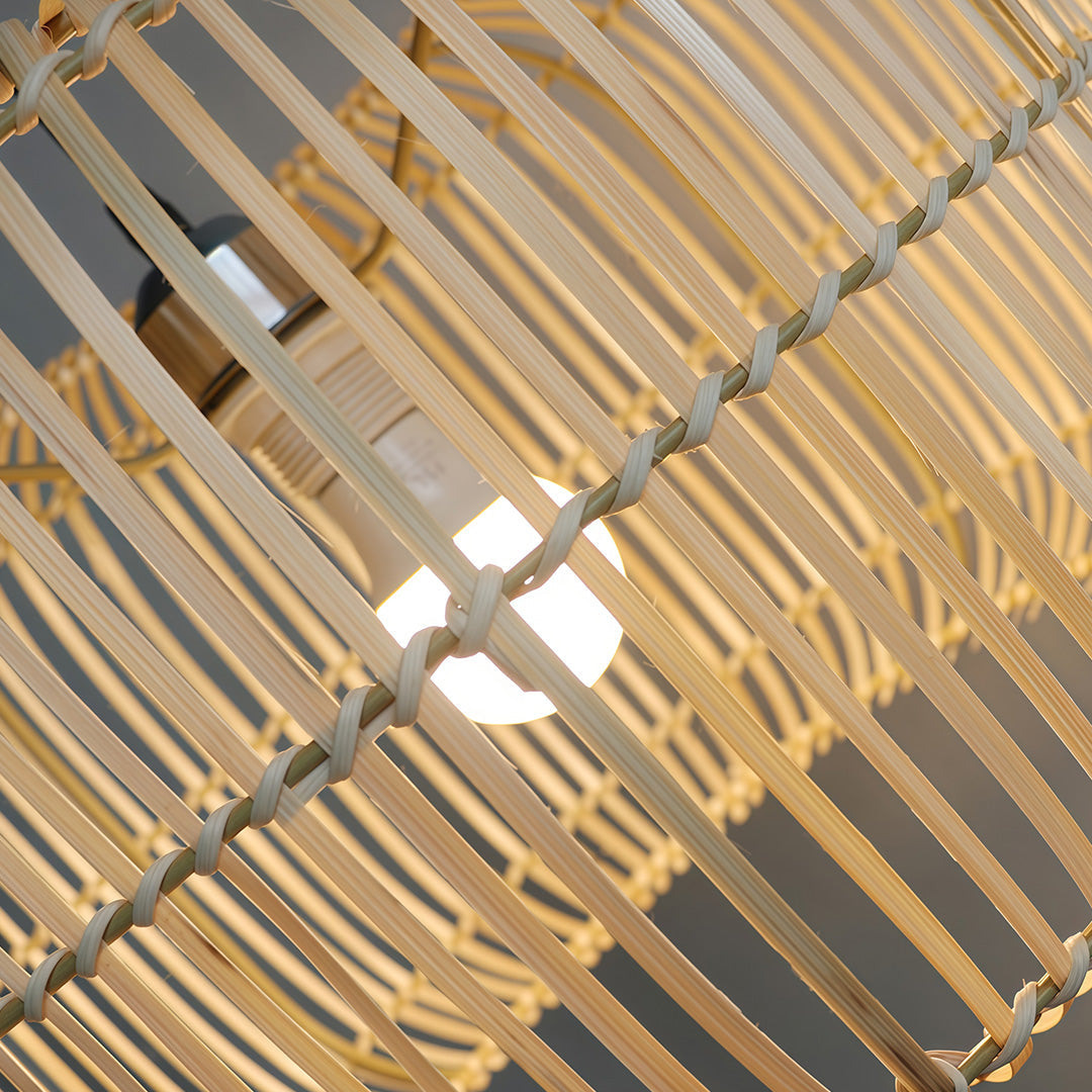 Japanese Minimalist Woven Pendant Light — Hand-Woven Bamboo & Rattan, 15.7" Diameter, E27, 59.1" Adjustable Chain