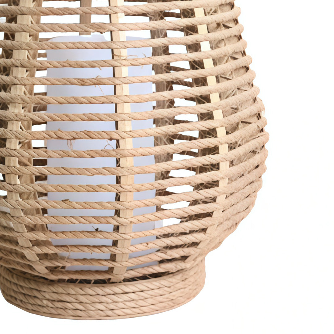 Woven Rattan Solar Portable Lantern — Brown, LED 3W, 6000mAh, IP65 Weatherproof, Hemp Rope Hanging