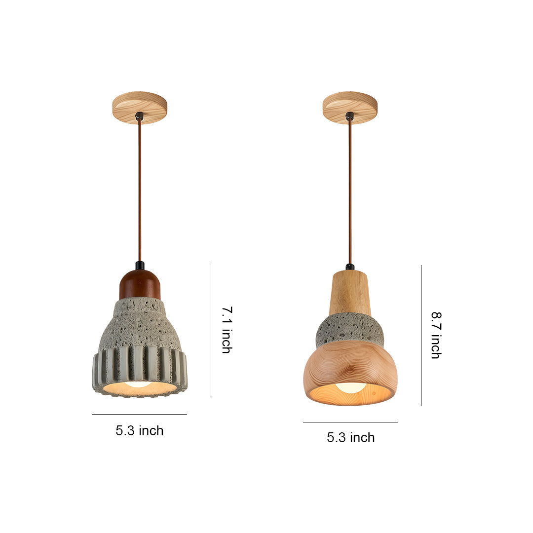 Wabi-Sabi Pendant Light — Micro-Cement and Wood, 1-Light, E27, 70.9" Adjustable Cord