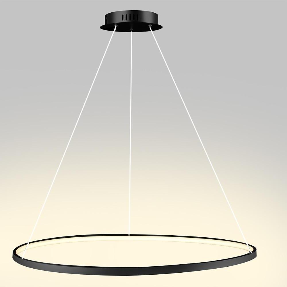 Round Geometric Single-Ring Pendant Chandelier — Black Metal & Acrylic, 30W LED, Dimmable 3000K–6000K, Remote, 31"