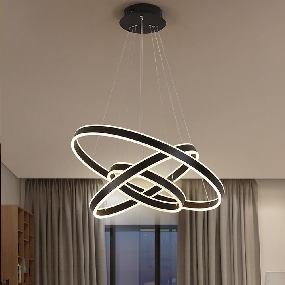 Interwoven 3-Ring Modern Chandelier — Aluminum & Acrylic, LED Dimmable, 31" Adjustable