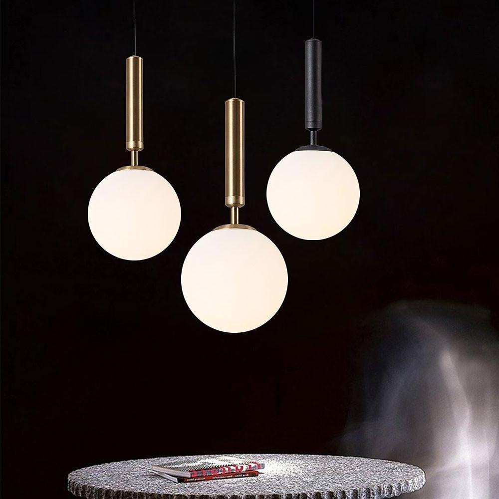 Artistic Globe Mini Pendant — Electroplated Metal and Milky Glass, 1-Light E26/E27, Black or Gold, 8" Diameter