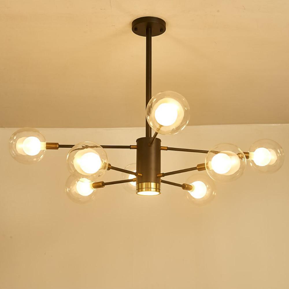 Sputnik Chandelier, 8-Light — Metal and Glass, G9 LED, 38" Diameter, Black and Gold
