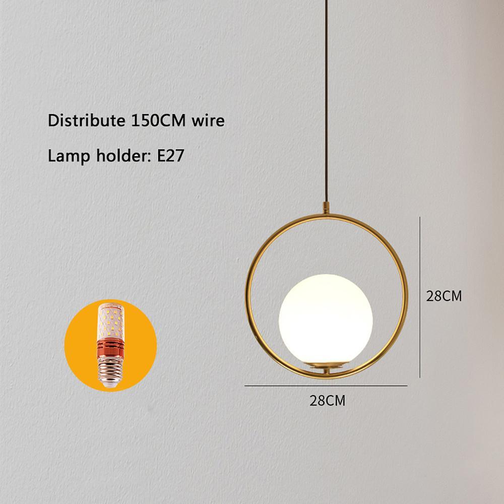 Opal Glass Ball Mini Pendant — Circular Metal Ring, LED, 13.8" Diameter, Adjustable to 59"