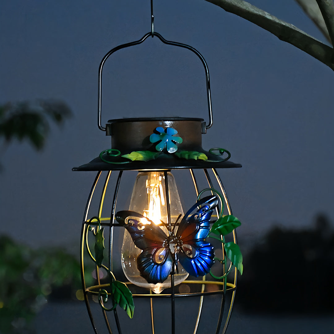 Butterfly Mesh Solar Hanging Lantern — Iron, LED, 600mAh, 12-Hour Runtime, Outdoor