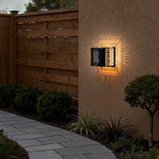 Hollow Iron Lattice Solar Outdoor Wall Sconce — Black Wrought Iron, 5W LED, Warm White / RGB, IP55, Remote Control