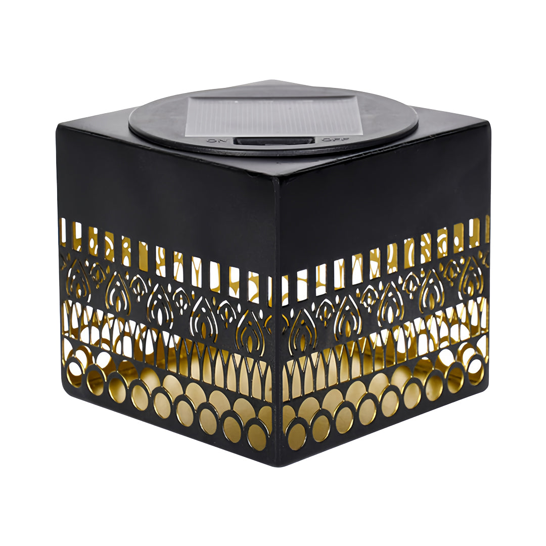 Hollow Iron Lattice Solar Outdoor Wall Sconce — Black Wrought Iron, 5W LED, Warm White / RGB, IP55, Remote Control