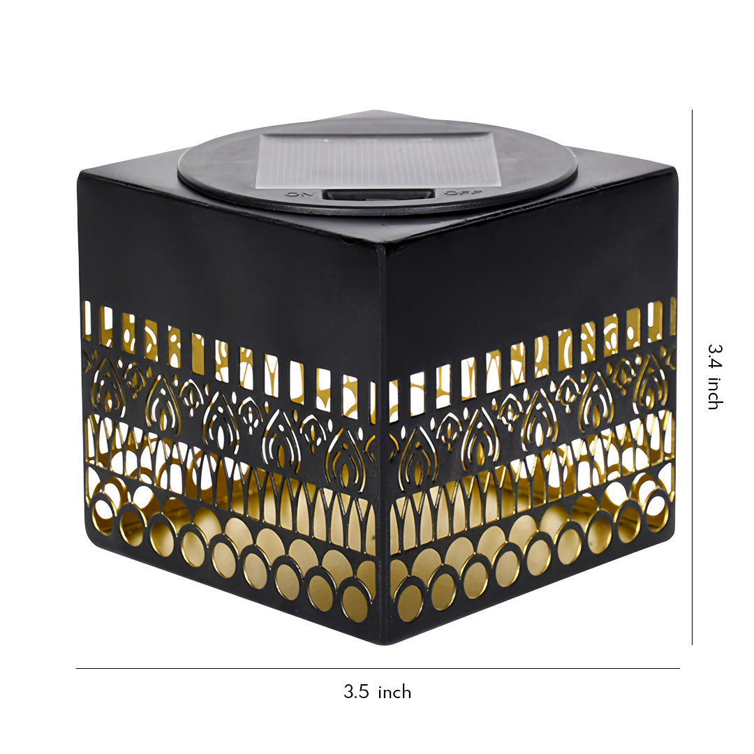 Hollow Iron Lattice Solar Outdoor Wall Sconce — Black Wrought Iron, 5W LED, Warm White / RGB, IP55, Remote Control