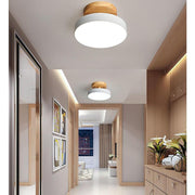 Round Minimalist Drum Flush-Mount — Metal and Wood, 14W LED Integrated, 7"