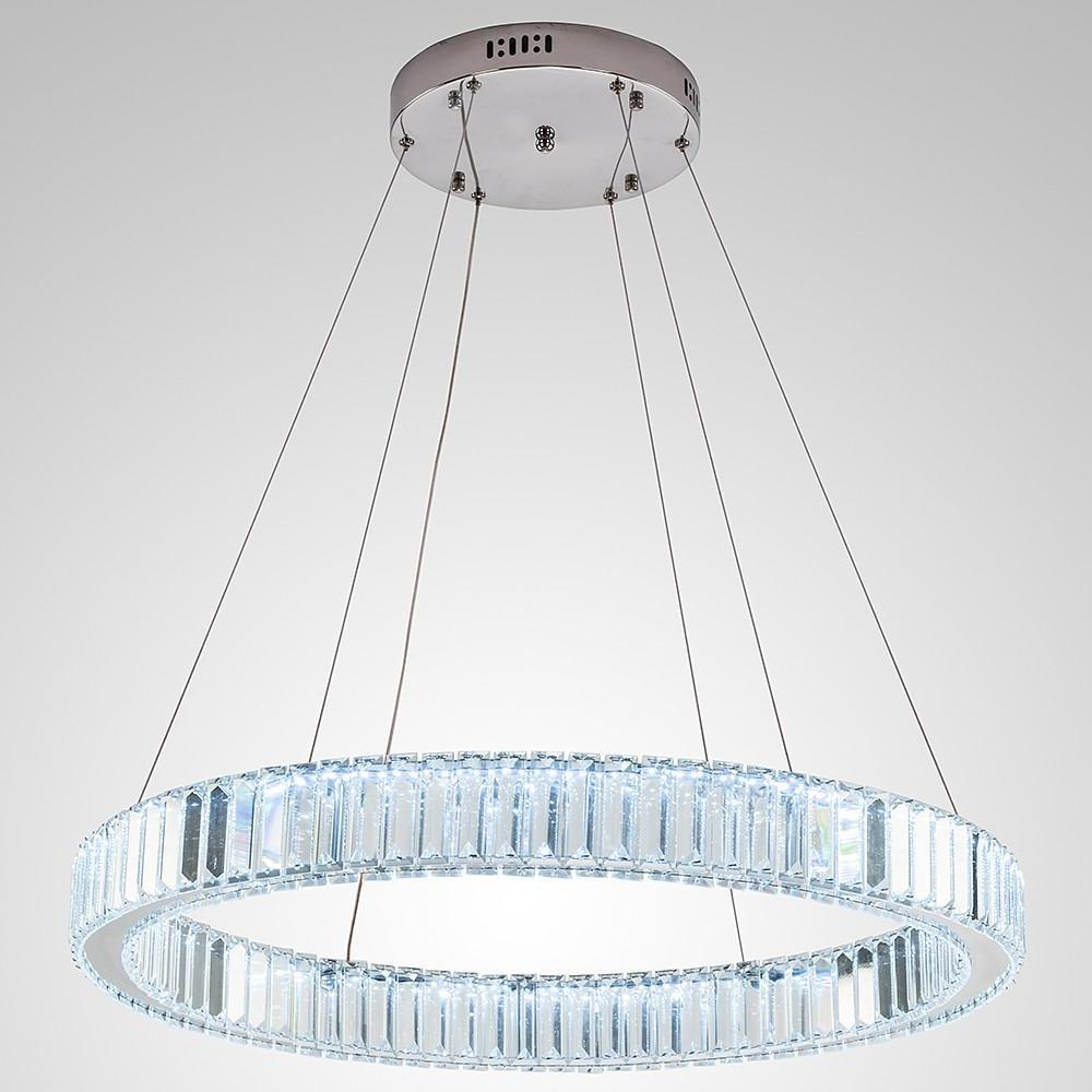 Ring-Shaped Crystal Wagon Wheel Chandelier — Gold Finish, 1-Light, 28" Diameter, Integrated LED, 36W