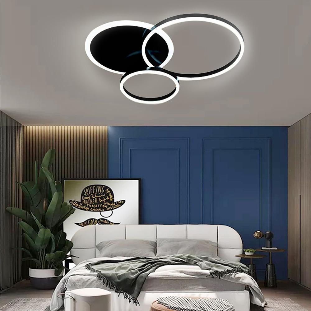 3-Ring Circle Flush-Mount Light — White Acrylic, 3-Light LED, 3-Color Dimmable, 26" × 20"