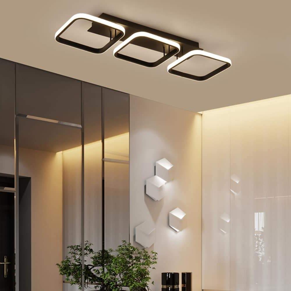 Modern Square LED Chandelier, Set of 3 — Black Aluminum, 3-Light, 3000K / 6000K